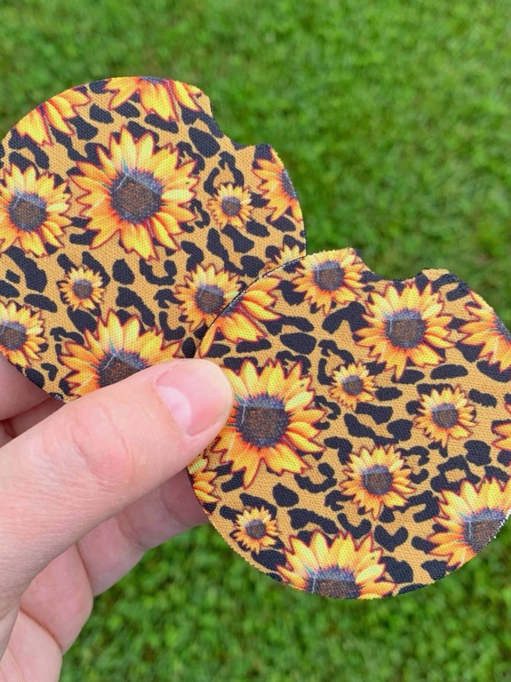 Sunflower Pattern cup holder Pads - Yellow Black